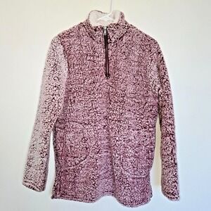 Love Tree Sherpa 1/4 Zip Pullover Sweater Long Jacket Red Pink Small S Womens
